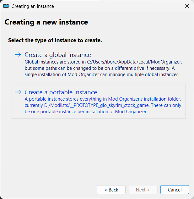 Select the type of instance to create