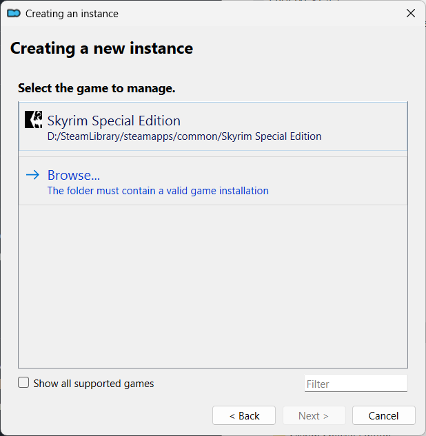 Select the game to manage