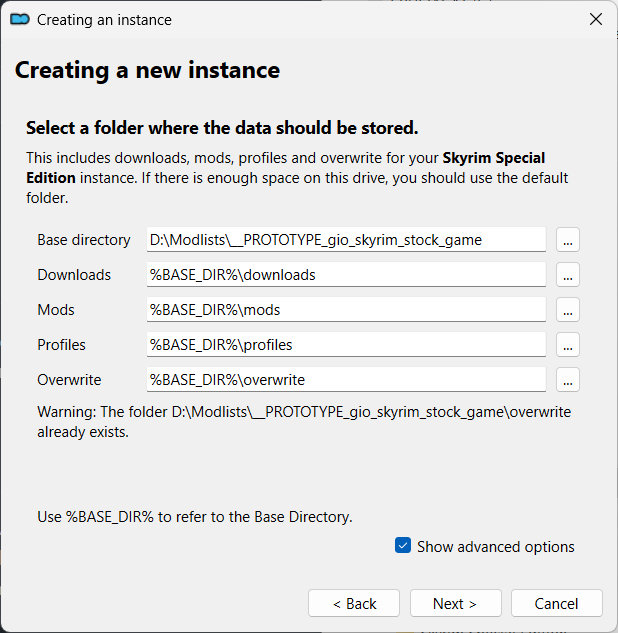 Select a folder where the data should be stored (advanced)